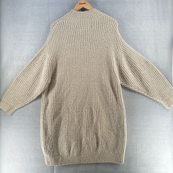 Oak + Fort Womens Sweater Dress Small Beige Tunic High Neck Casual Relaxed Fit - Picture 12 of 16